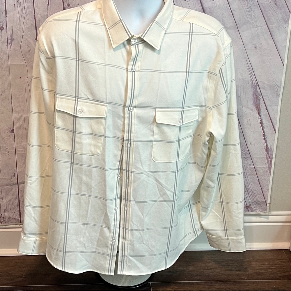 Express Flannel Shirt Mens XL Button Plaid Gray Lightweight Long Sleeve